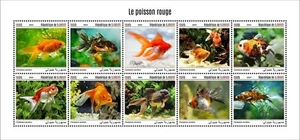 GOLDFISH Freshwater Fish MNH 10v-Stamp Sheet (2024 Djibouti) - Picture 1 of 1