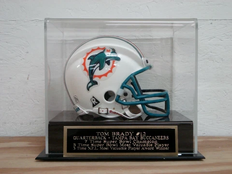 Tom Brady Football Mini Helmet Display Case W/ A Buccaneers Autograph Nameplate Cover