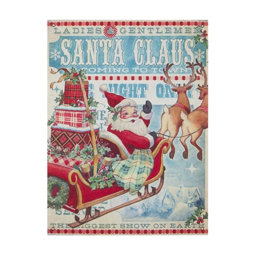 Póster de arte de pared de Papá Noel que viene a la ciudad de 24" trineo retro de colección decoración de Navidad Foto 1 de 1