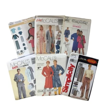 Lot of 6 Sleepwear/Robe Sewing Patterns - Men/Women/Kids - Image 1 of 4