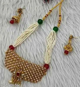 Juego de joyas tradicionales Kundan Jhumka Tikka conjunto de cuentas joyería chapada en oro - Imagen 1 de 6
