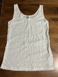 Old Navy Sleeveless Tank Top Sequins XL White EUC  - Picture 1 of 9