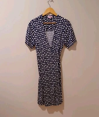 Lilly Pulitzer Downie Silk Wrap Dress In Citrus Lemon Squirt Navy Blue 12 Resort - Image 1 of 4