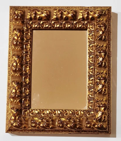 Gorgeous Vintage Detailed Gold Gilt Wood Wall Hanging Mirror 10.5"x 9.5" Italy ? Cover