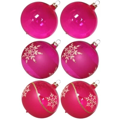 Weihnachtskugeln Mix-Box, 6 pink farbige Kugeln Ø 8cm, Thüringer Glas Weihnachts - Bild 1 von 4