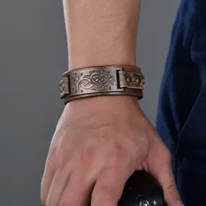 1PC Hommes Bracelet Viking Bijoux Mode Simili Cuir Métal Punk Bouton Réglable - Picture 1 of 11
