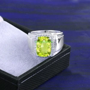 Natural Lemon Quartz & CZ Gemstones with 925 Sterling Silver Ring for Men's - Picture 1 of 3