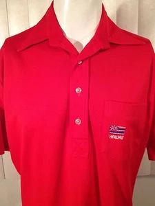 Vintage 1970s Hawaiian Flag Embroidered Red Polyester Polo Shirt Tiki Tag Hawaii - Picture 1 of 5