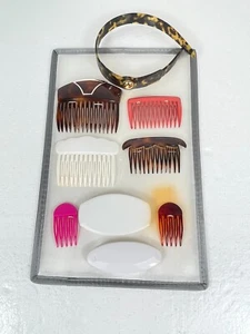 VTG 80s 90s Hair Clips Combs Barrettes Headband Tortoise Shell Made France 9 Pcs - Picture 1 of 11