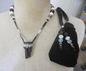 Raw Black Tourmaline Adjustable Beaded Necklace w/ Onyx Hematite Gemstone Beads - Picture 1 of 10