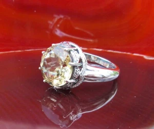 Ω Anello Corona Gialli Citrino Zodiacale Leone Argento Sterling 925 Tgl 18,8 - Foto 1 di 18
