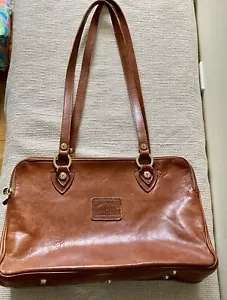Valentina Italian Leather British Tan Satchel Handbag Double Handles - Picture 1 of 12