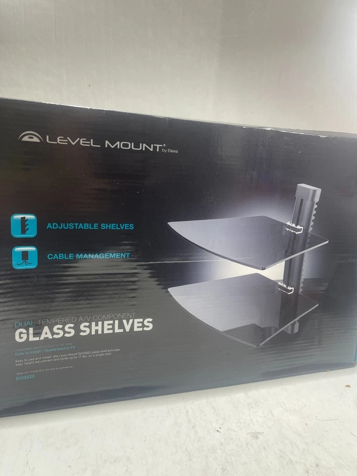 (2) Adjustable Dual Tempered Black Glass Shelves W/ Cable Management Level Mount - Image 1 of 1