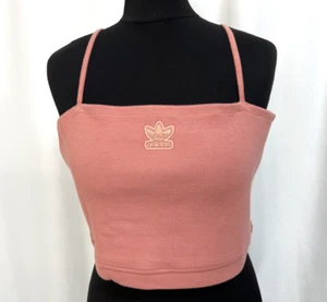 Adidas Originals Crop Spaghetti Strap Top Ribbed Pink Tank Vest UK18 NWT L2471 - Picture 1 of 9