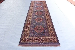 1960s Vintage Runner rug 2'8x9'5 ft Handmade Wool Turkmen Geometric Balouchi Rug - Picture 1 of 17