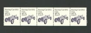 STRIP Of 5 Unused US Postage 17.5 Cent Stamps RACING CAR 1911 - Picture 1 of 2