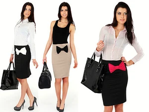 Classic Pencil Women's Skirt with Bow New Elegance High Waist Sizes 8 - 16 FA116 - Picture 1 of 9