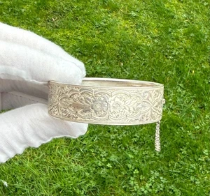 Damen Viktorianischer Armreif Armband 1876 Punze 925 Sterling Silber Blumen - Bild 1 von 11