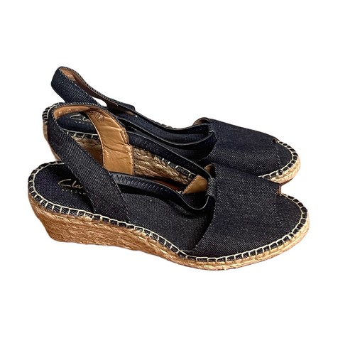 CLARKS Sandali Clark’s Navy Denim espadrillas zeppa con cinturino taglia 6 5