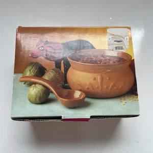 Boston Warehouse 1993 Terrakotta Salsa Servierer mit Löffel 16oz - Neu im Karton - Bild 1 von 3