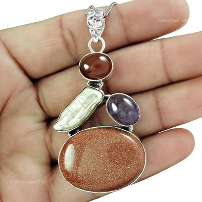 Weihnachtsgeschenk Karneol Echter 925 Sterlingsilber Ethnischer Anhänger Schmuck - Bild 1 von 4