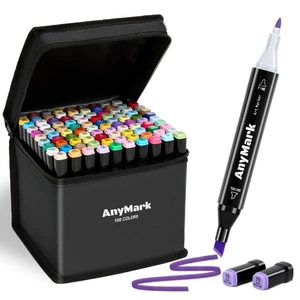 AnyMark Alkohol Marker, 100 Farben Dual Tip Art Coloring Marker Set für Kinder - Bild 1 von 6