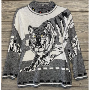 Suéter EClat Vintage Años 80-90 Estilo Gris Negro Tigre Mujer Talla En Detalle - Imagen 1 de 15