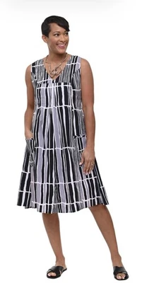 Tulip Mid-length CV656 Poppie Dress in Roma Stripe L with Pockets Foto 1 de 4