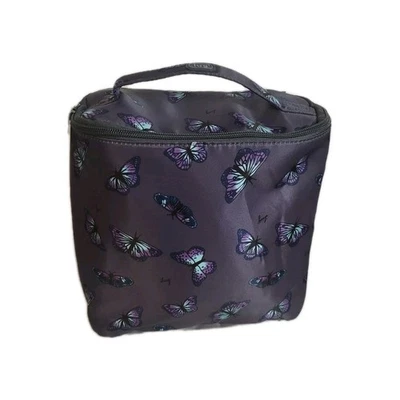 LUG Dolly Cosmetic Makeup Case Bag in Butterfly Blue Grey Purple Plastic Lining - Image 1 of 4