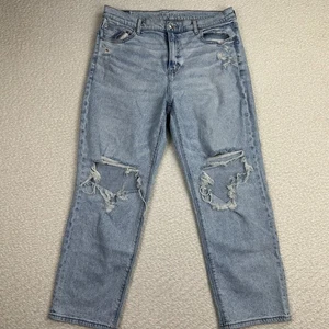 Pantalones de mezclilla para mujer American Eagle talla 14 tiro súper alto tobillo recto azul flexible - Imagen 1 de 11