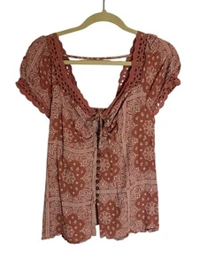 Blusa Boho Campesina Manga Corta Rosa Malva Talla Grande Willow & Root para Hebilla - Imagen 1 de 5