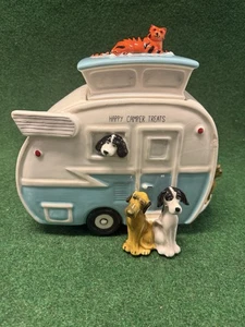 Blue Sky "Happy Camper Treats" Cookie Jar One Chip Repaired- 8.5” T 10.5” L - Picture 1 of 11