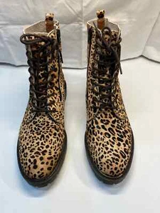 NIB Lucky Brand Women's lK-1DARA2 Combat Boots Mini-Leopard HairCalf Size 8 - Picture 1 of 16