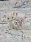 Vintage Napcoware Kitty Applied Flowers Bisque 2" Miniature Lot Of 2