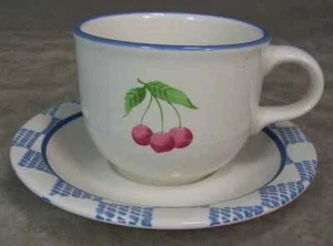 Pfaltzgraff USA Dinnerware Hopscotch Fruit Cup Saucer Cherry Blue White - Picture 1 of 2
