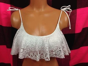 Victoria's Secret PINK Swim Flounce Bikini Top Shimmery White Lace Small S NEW - Picture 1 of 4