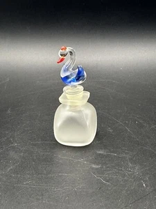 Vintage Miniature Tiny Frosted Perfume Bottle Bird Swan Stopper 2” - Picture 1 of 7