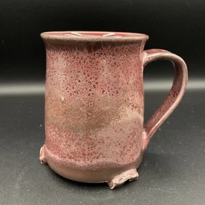 Taza con patas hecha a mano de cerámica artística - roja, rosa y marrón - firmada - Imagen 1 de 8