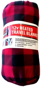 Treksafe Heated Travel Electric Blanket 12V Car 57"x 39" Black & Red Storage Bag - Picture 1 of 5
