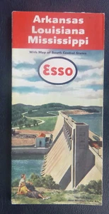 1951 Arkansas Louisiana Mississippi road map Esso oil gas Norfork Dam - Picture 1 of 4