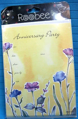 Invitaciones de fiesta de aniversario 8 tarjetas y sobres de Roobee floral amarillo azul Foto 1 de 3