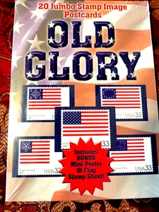 20 Jumbo Stamp Image Post Cards "Old Glory" Bonus - Mini-Poster Stars & Stripes - Picture 1 of 2