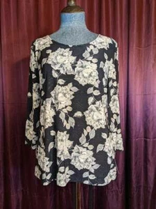 NUEVO Top Croft & Barrow Petite Negro con Rosas Blancas Mujer PM NUEVO CON ETIQUETAS Armario144* - Imagen 1 de 5