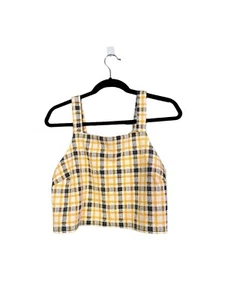 Project 28 NYC Size XL Yellow Checkered Plaid Square Neck Party Crop Top - Picture 1 of 8