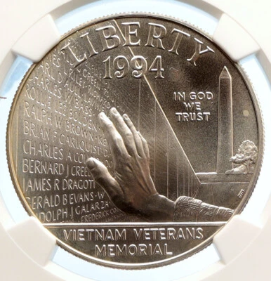 1994 P United States VIETNAM VETERANS MEMORIAL Silver Dollar Coin NGGC i95606 - Image 1 of 4