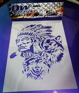 Indian with 2 wolves airbrush art craft stencil - Picture 1 of 1