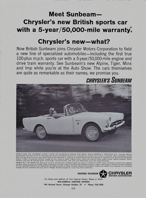 1966 Chrysler Sunbeam Alpine British Car Convertible Couple Original Print Ad - Image 1 of 2