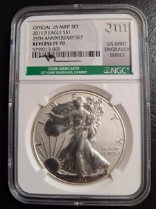 2011 P REVERSE PROOF AMERICAN SILVER EAGLE NGC PF70 JOHN MERCANTI SIGNED MES - Picture 1 of 4