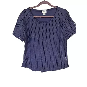 OLD NAVY EYELET FRONT TOP NAVY BLUE SHEER FRONT WOMANS SIZE XL - Picture 1 of 5
