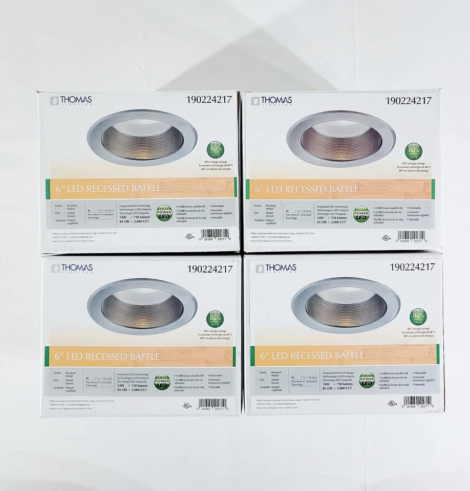 (4) New THOMAS LIGHTING 6" LED Recessed Baffle 190224217 14W 730 Lumens 85 CRI - Image 1 of 4